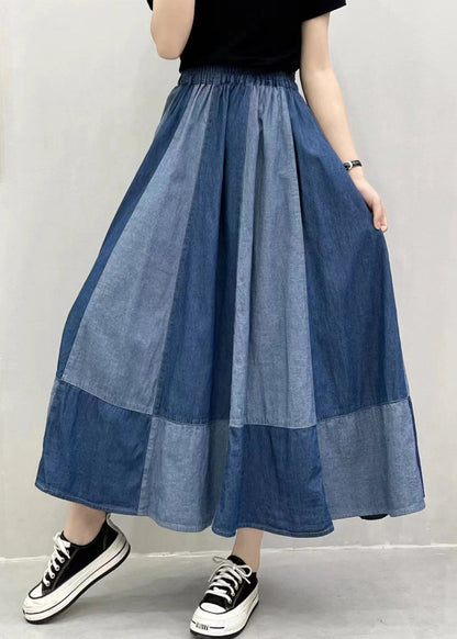 Navy Patchwork Denim Pant Skirts Oversized Exra Large Hem Summer