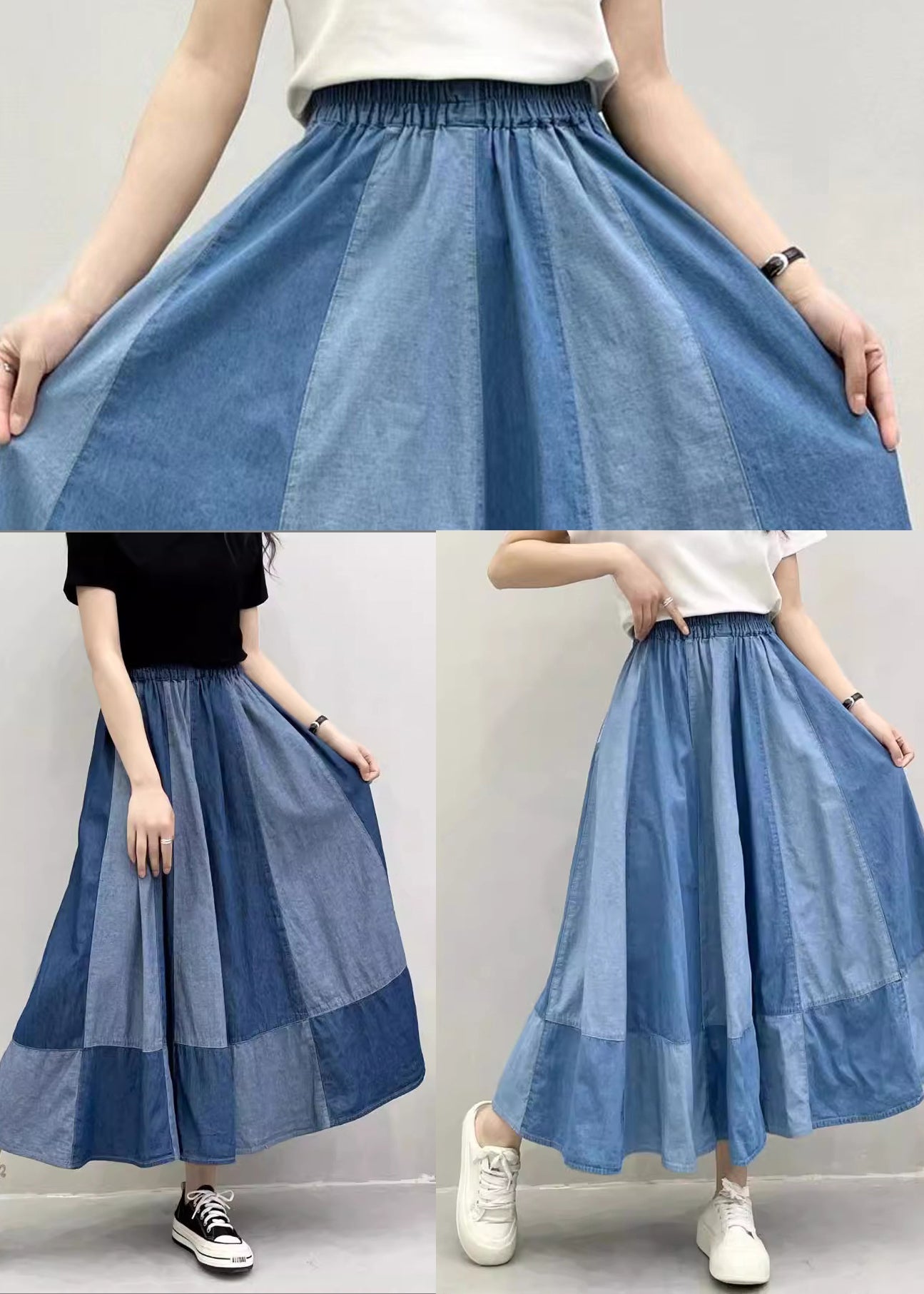 Navy Patchwork Denim Pant Skirts Oversized Exra Large Hem Summer