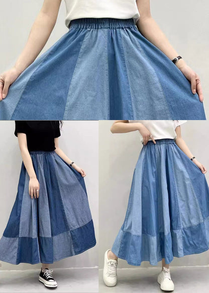 Navy Patchwork Denim Pant Skirts Oversized Exra Large Hem Summer