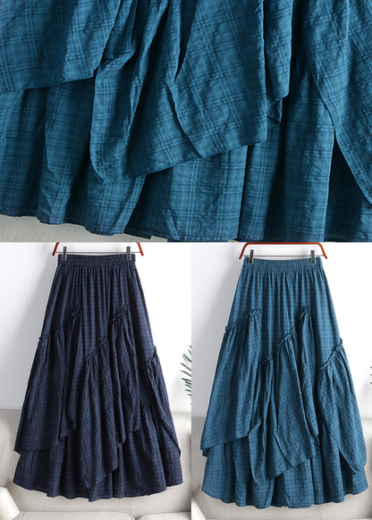 Navy Print Patchwork Elastic Waist Skirt Spring