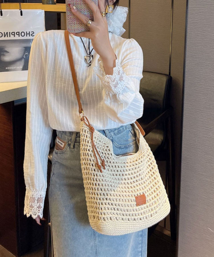New Apricot Large Capacity Straw Woven Shoulder Bag