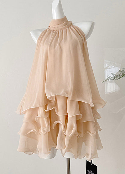New Apricot Layered Ruffled Chiffon Two Pieces Set Sleeveless