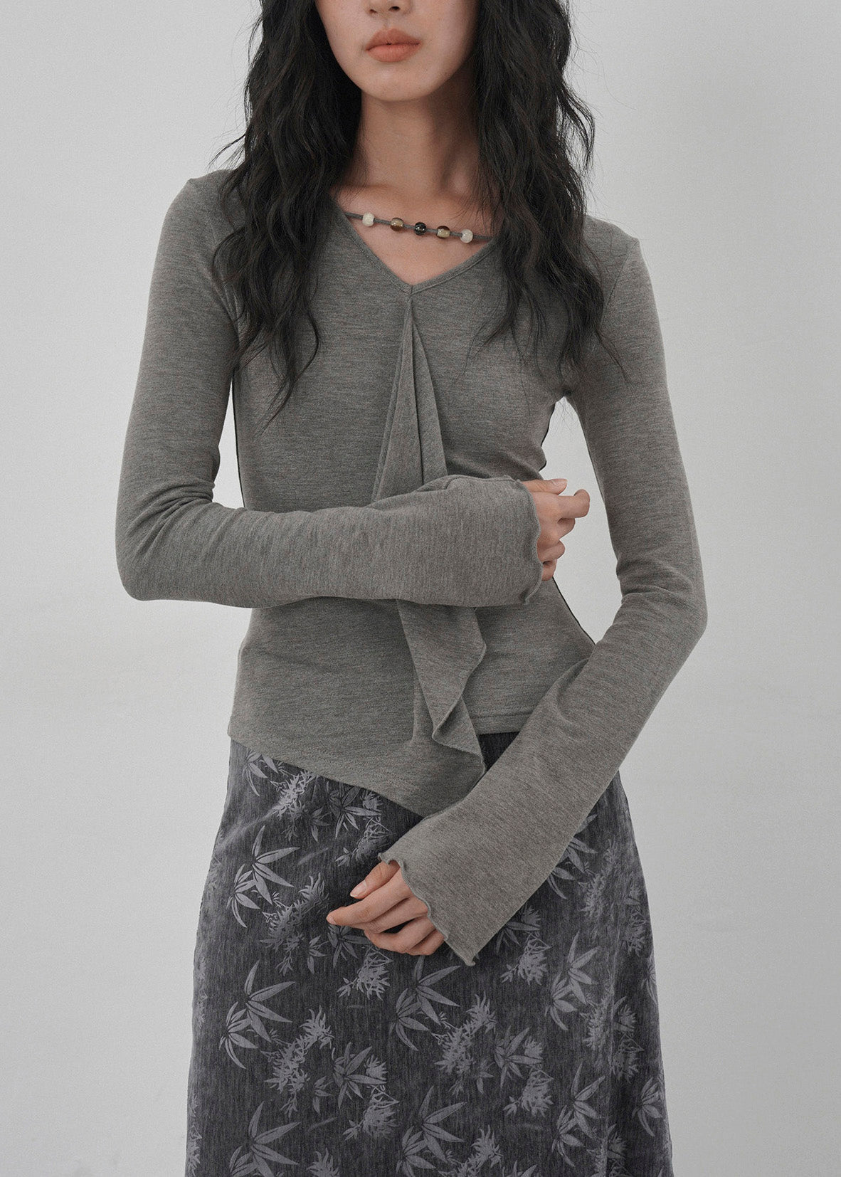 New Apricot Ruffled Asymmetrical Design Cotton T Shirts Spring