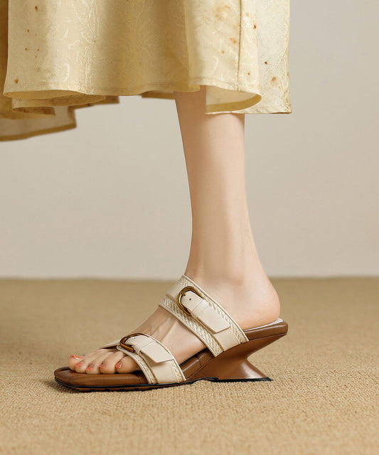 New Apricot Sheepskin Woven Wedge Heel Slippers