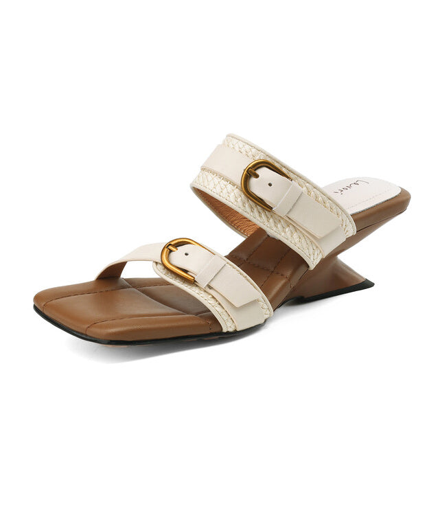 New Apricot Sheepskin Woven Wedge Heel Slippers