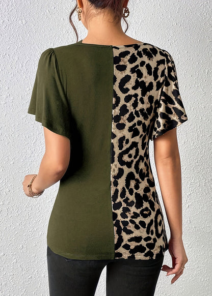 New Army Green Asymmetrical Patchwork Cotton Tops Butterfly Sleeve