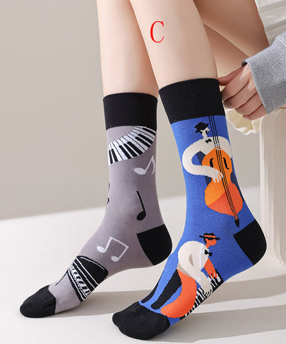 New Asymmetrical Design Jacquard Combed Cotton Mid Calf Socks
