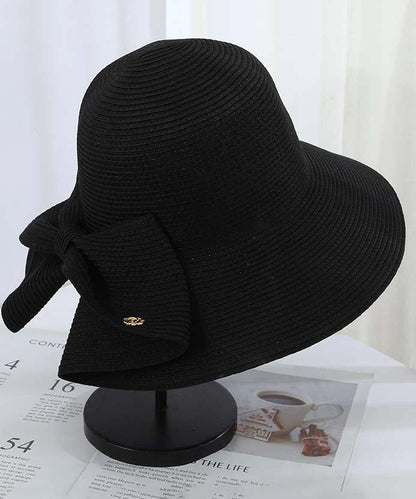 New Beige Bow Straw Woven Floppy Sun Hat