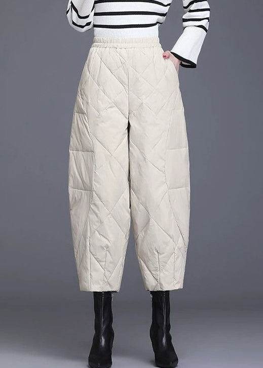 Pantalones cortos de invierno de algodón fino con cintura elástica y bolsillos beige