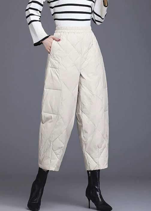 Pantalones cortos de invierno de algodón fino con cintura elástica y bolsillos beige