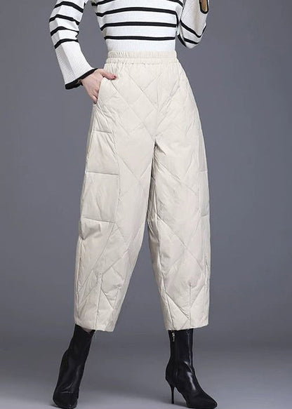 Pantalones cortos de invierno de algodón fino con cintura elástica y bolsillos beige