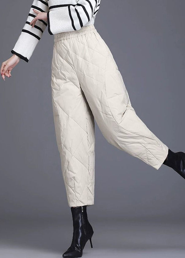 Pantalones cortos de invierno de algodón fino con cintura elástica y bolsillos beige
