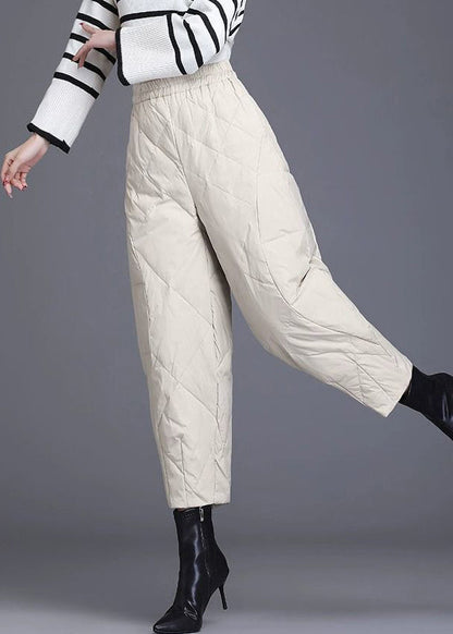Pantalones cortos de invierno de algodón fino con cintura elástica y bolsillos beige