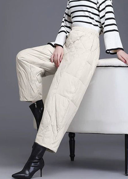 Pantalones cortos de invierno de algodón fino con cintura elástica y bolsillos beige