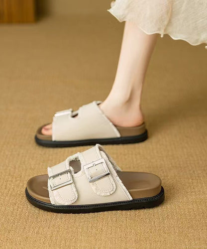 New Beige Splicing Platform Slide Sandals Peep Toe