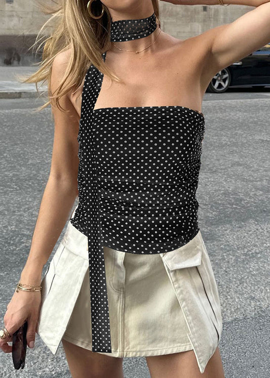 New Black Backless Print Cotton Tanks Summer