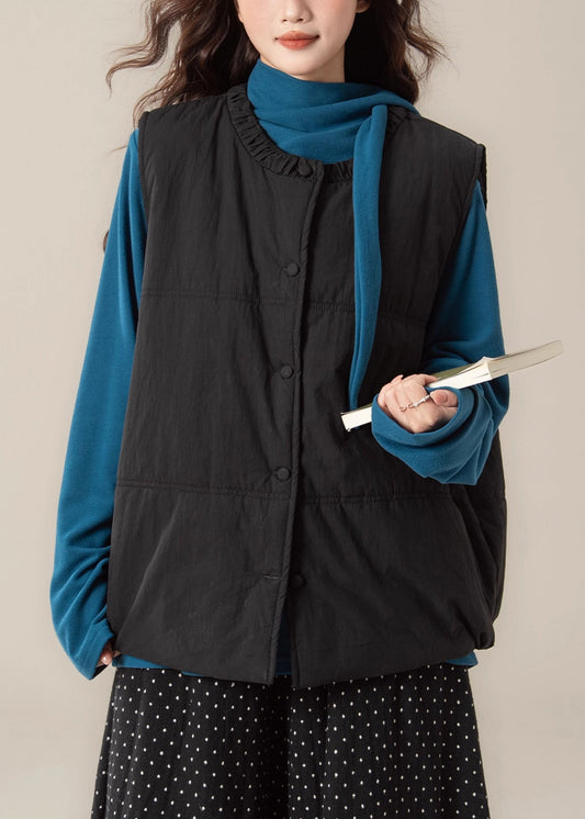 Neues zweiteiliges Set aus schwarzer, geknöpfter, baumwollgefüllter Weste und pfauenblauem T-Shirt