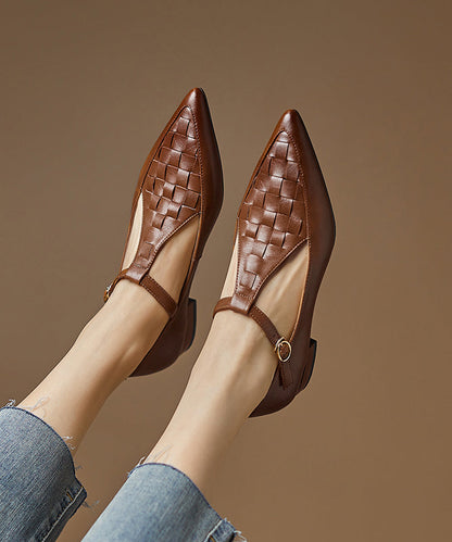 New Black Cowhide Leather Hollow Out Flat Feet Shoes Pointed Toe