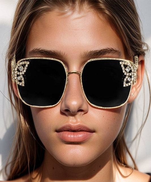 New Black Exquisite Butterfly Square Zircon Sunglasses