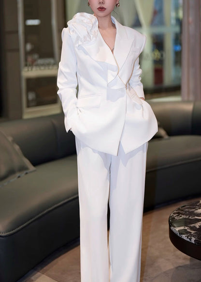 New Black Floral Suit Coat And Pants Women Sets 2 Pieces Fall