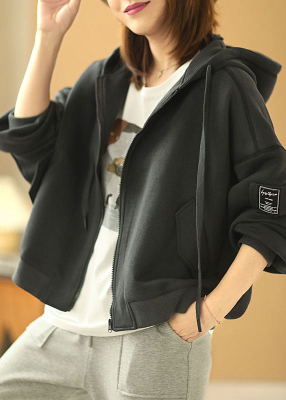 Neu Schwarz Mit Kapuze Reißverschluss Taschen Herbst Jacken