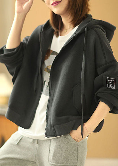 Neu Schwarz Mit Kapuze Reißverschluss Taschen Herbst Jacken