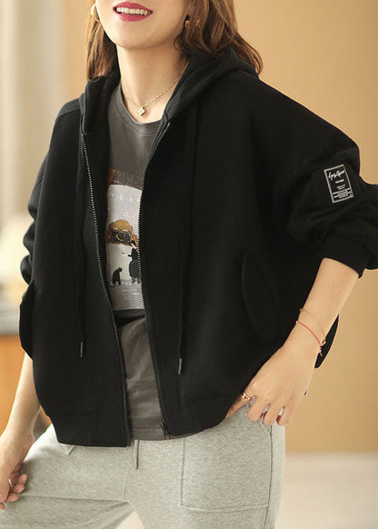 Neu Schwarz Mit Kapuze Reißverschluss Taschen Herbst Jacken