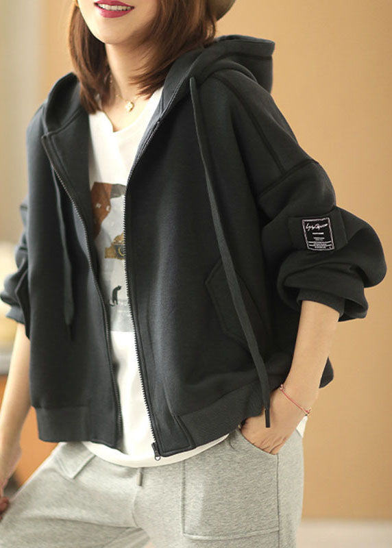 Neu Schwarz Mit Kapuze Reißverschluss Taschen Herbst Jacken