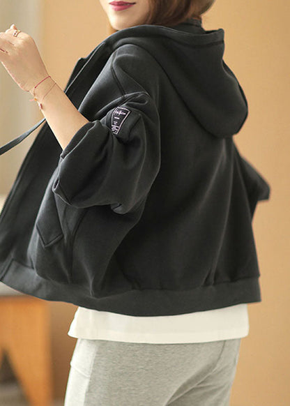 Neu Schwarz Mit Kapuze Reißverschluss Taschen Herbst Jacken