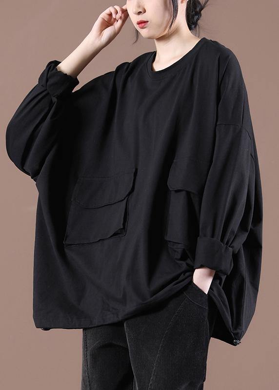 New Black O-Neck Pockets Sweatshirt Streetwear - SooLinen