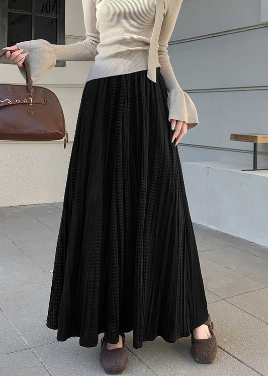 Neuer schwarzer, origineller Design-Höhenbund-Faltenrock aus Seidensamt, gefertigt aus hochwertigem Seidensamt