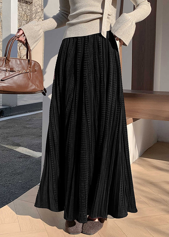 Neuer schwarzer, origineller Design-Höhenbund-Faltenrock aus Seidensamt, gefertigt aus hochwertigem Seidensamt