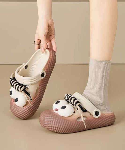 New Black Platform Soled Slippers With Big Eyes Hollow Out
