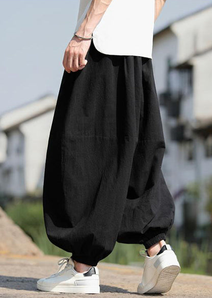 Pantalones de algodón con cintura elástica y bolsillos negros para hombre, primavera