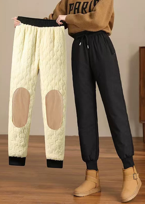 Neue schwarze Fleecehose mit Taschen, elastischem Bund und dicker, warmer Passform für den Winter