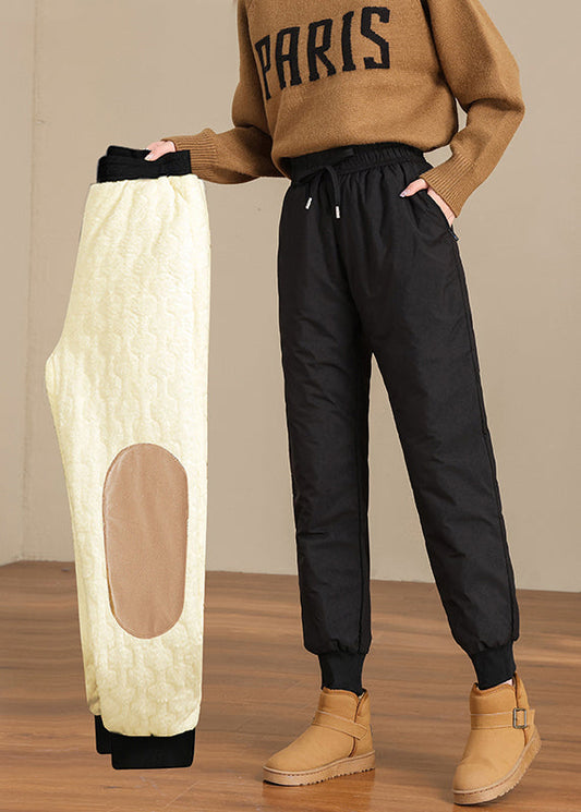 Neue schwarze Fleecehose mit Taschen, elastischem Bund und dicker, warmer Passform für den Winter