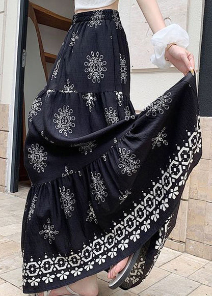 Nuevas faldas de corte A con estampado negro de verano