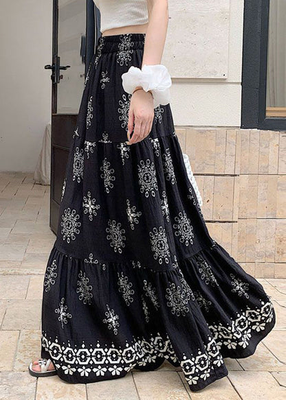 Nuevas faldas de corte A con estampado negro de verano