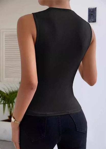 New Black Silm Fit Wrinkled Cotton Vests Sleeveless