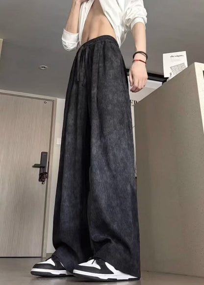 New Black Tie Dye Elastic Waist Cotton Men Pants Summer