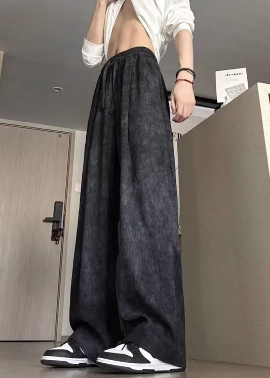 New Black Tie Dye Elastic Waist Cotton Men Pants Summer