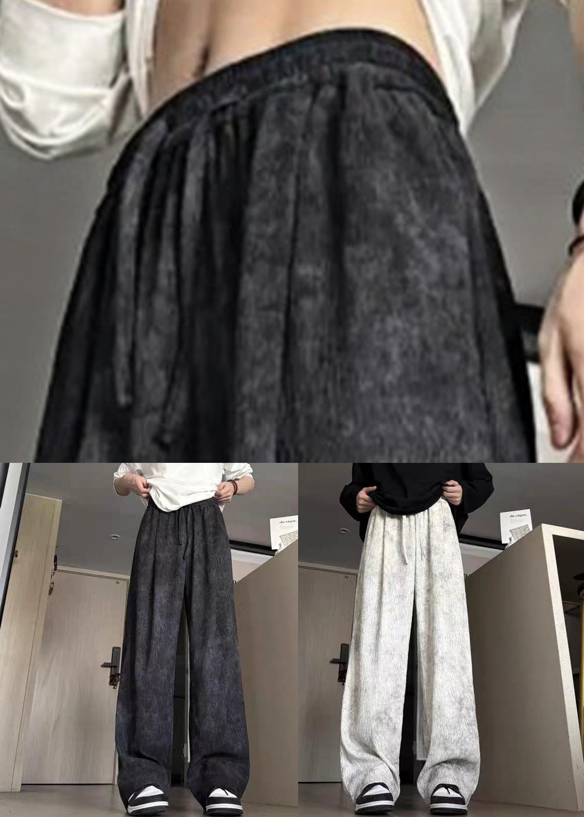 New Black Tie Dye Elastic Waist Cotton Men Pants Summer