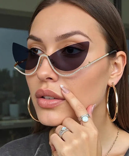 New Black Zircon Studded Frameless Sunglasses