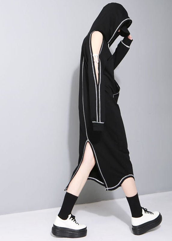 Neu Schwarz mit kapuze Taschen asymmetrische design Herbst Sweatshirts Kleider