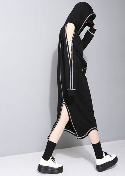 Neu Schwarz mit kapuze Taschen asymmetrische design Herbst Sweatshirts Kleider