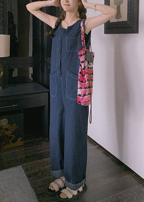 Neu Blauer Jeans-Overall mit Knopftaschen und ärmellosem