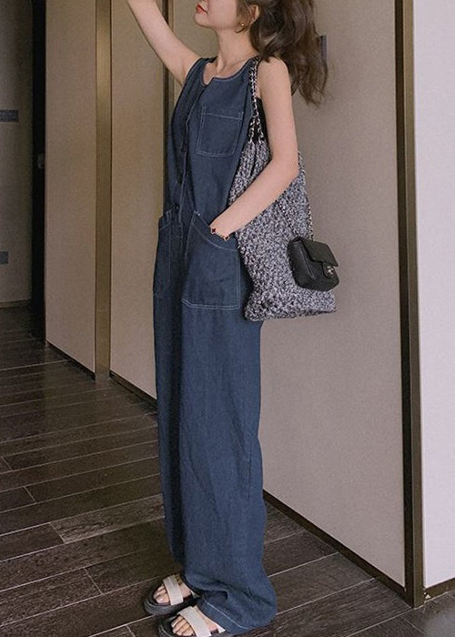 Neu Blauer Jeans-Overall mit Knopftaschen und ärmellosem