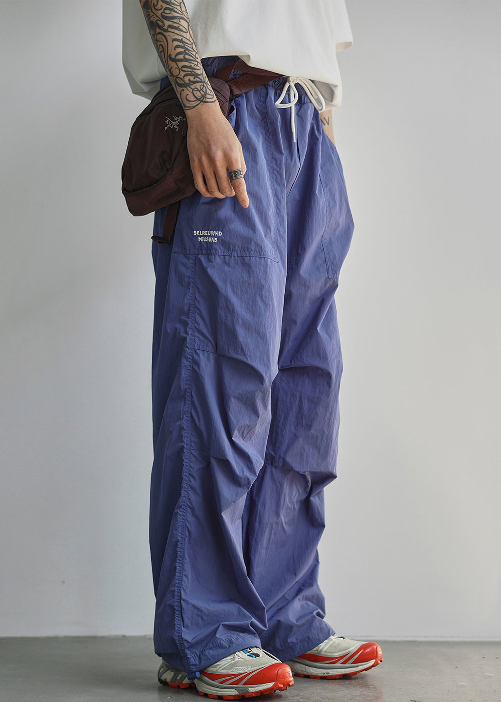 New Blue Letter Lace Up Pockets Cotton Men Pants Summer