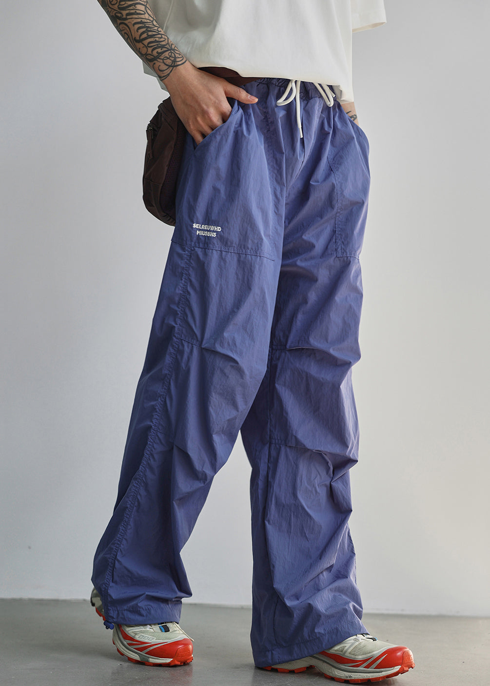 New Blue Letter Lace Up Pockets Cotton Men Pants Summer