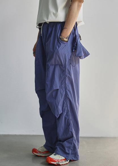 New Blue Letter Lace Up Pockets Cotton Men Pants Summer